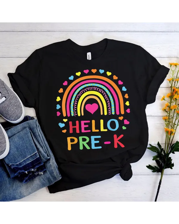 Hello Pre-k Rainbow Back To School Teacher Student Kids Shirt