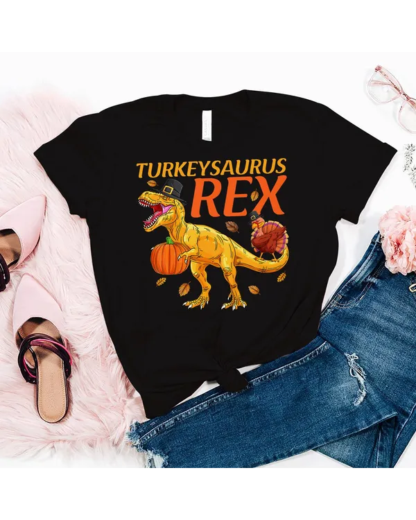 Kids Turkeysaurus Rex Dab Turkey Dino Toddler Boys Thanksgiving Shirt